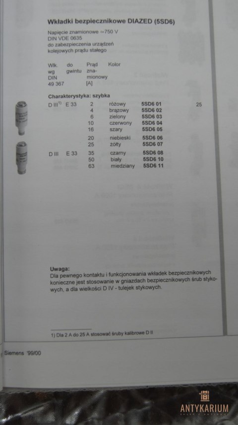 Wkładka bez. prąd stały DIII E33 750V 16A 5SD6 05 Siemens
