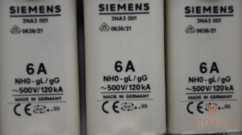 Wkładka bezpiecznikowa 3 sztuki 6A NH0 3NA3001 Siemens Wkładka bezpiecznikowa 3 sztuki 6A NH0 3NA3001 Siemens