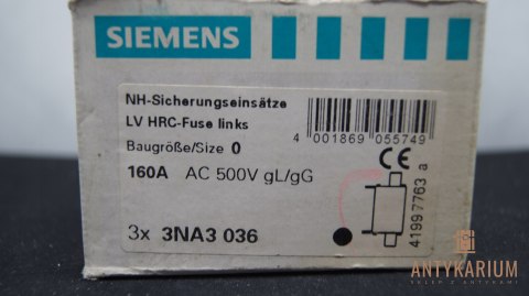 Wkładka bezpiecznikowa NH 0 160A 3szt 3NA3 036 Siemens