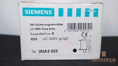 Wkładka bezpiecznikowa NH 0 63A 3szt 3NA3 022 Siemens Wkładka bezpiecznikowa NH 0 63A 3szt 3NA3 022 Siemens