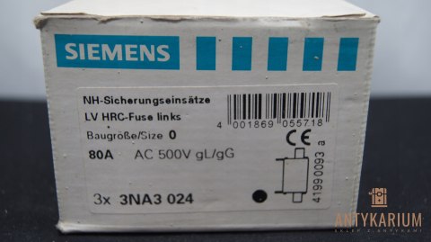 Wkładka bezpiecznikowa NH 0 80A 3szt 3NA3 024 Siemens