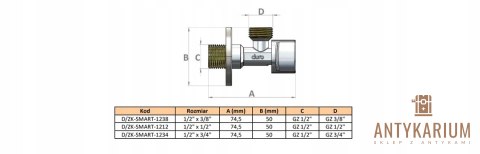 Zawór kątowy duro 1/2'' D/ZK-SMART-1234