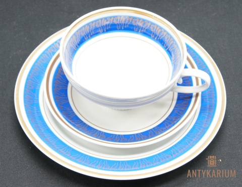 Trio Stara Porcelana filiżanka niebiesko złota