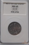 1 zł 1957 aluminium MS 65 skrętka 10%