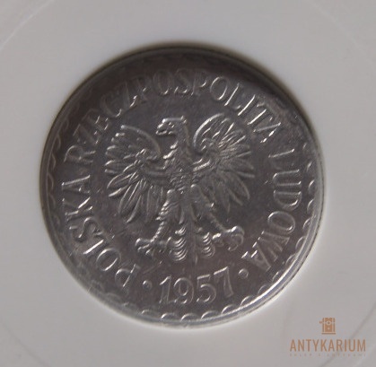1 zł 1957 aluminium MS 65 skrętka 10%