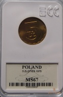 5zł 1975r Grading MS67 Skrętka