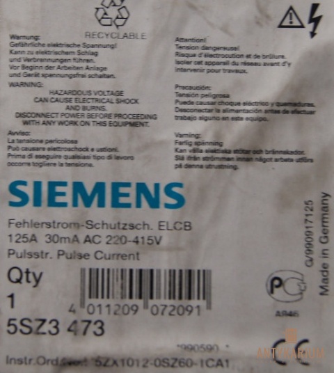 Blok róż-prądowy 125A 30ma Siemens 5SZ3473