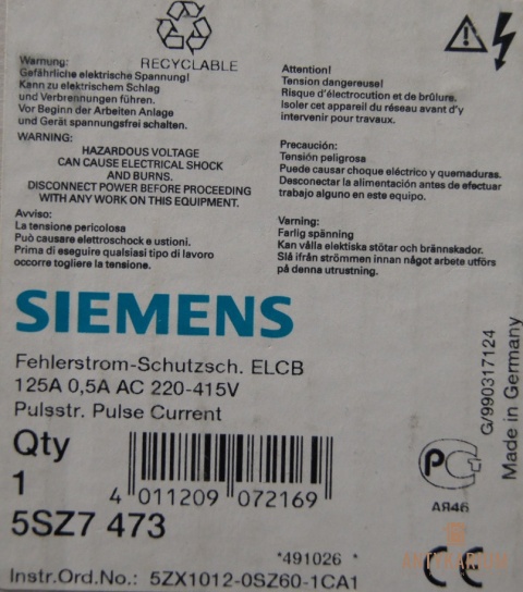 Blok różnicowoprądowy 125A 0,5A TYPA Siemens 5SZ7 473