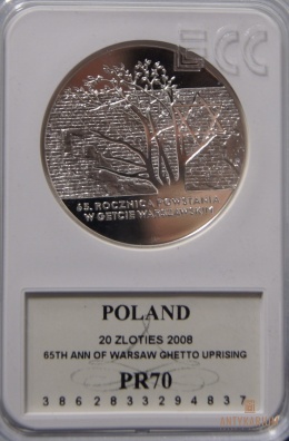 65 rocznica powstania w Getcie Warszawskim 20 zł mennicza PR 70