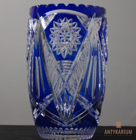 Wazon kobalt kryształ lata 70 duży