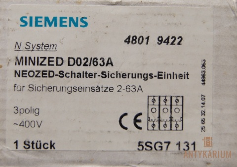 Rozłącznik bezpicznikowy minized D02/63A SIEMENS 5SG7 131