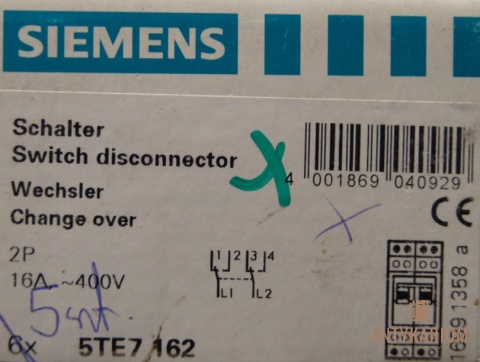Rozłącznik ze stykami przemiennymi 5TE7 162 Siemens