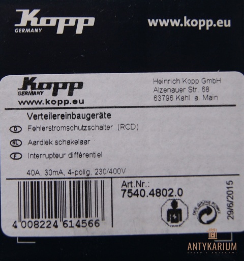 Różnicówka RCD 40A 30ma 4-pol KOPP