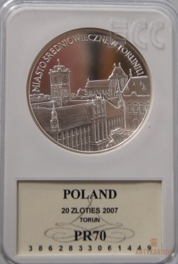 Toruń 20 zł mennicza PR 70