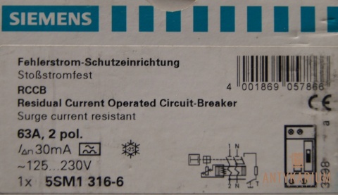 Wył. Róż-prądowy 63A 2POL 30ma 5SM1316-6 Siemens
