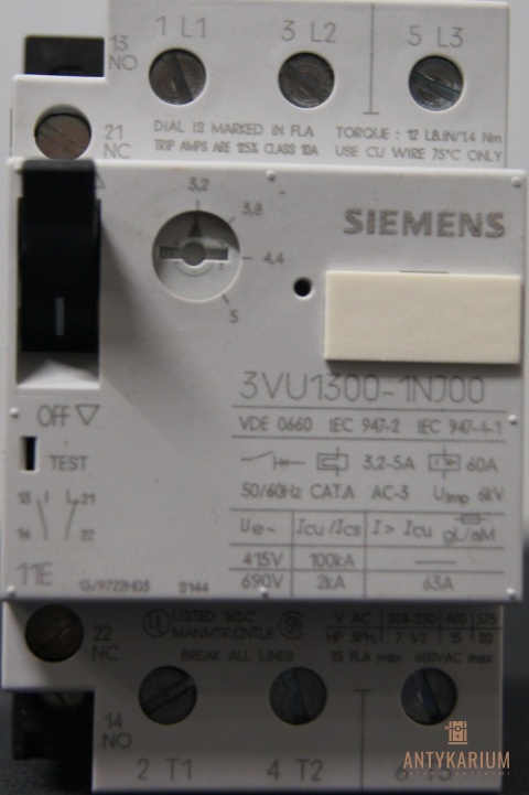 Wyłącznik silnikowy 3,2-5SA 1NO 1NC 3VU1300-1NJ00 Siemens