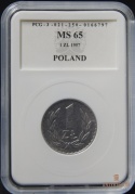 1 zł 1957 aluminium MS 65 skrętka 10%