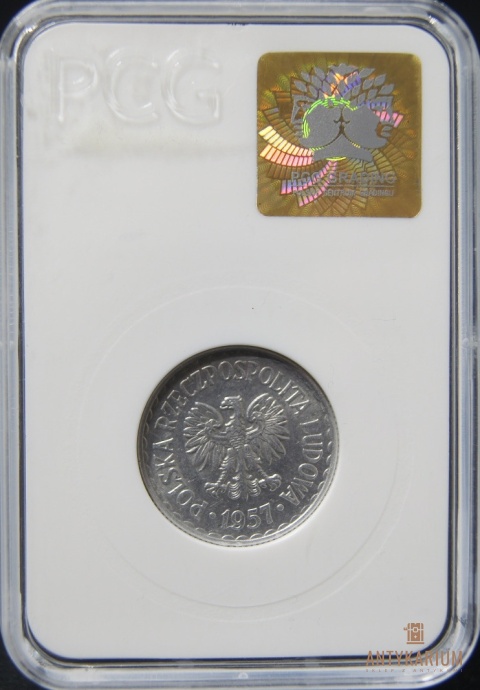 1 zł 1957 aluminium MS 65 skrętka 10%