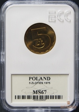 5zł 1975r Grading MS67 Skrętka