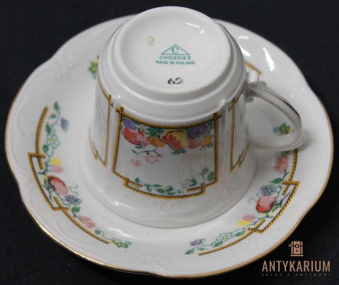 Porcelana filiżanka Chodzież złocona owoce