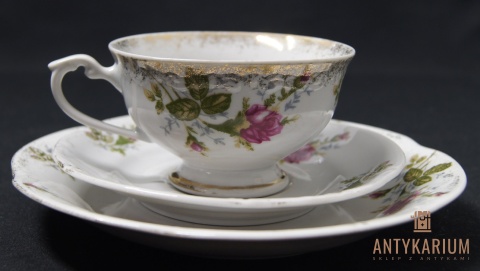 Trio Stara Porcelana filiżanka Chodzież złocona róża