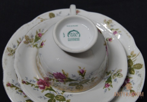Trio Stara Porcelana filiżanka Chodzież złocona róża