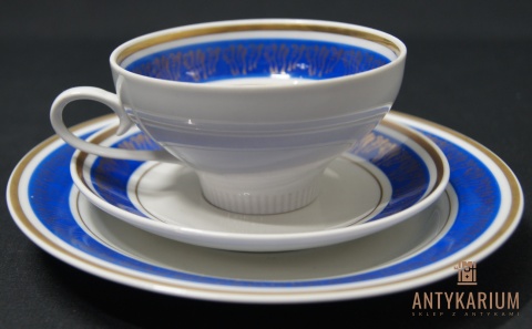 Trio Stara Porcelana filiżanka niebiesko złota