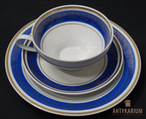 Trio Stara Porcelana filiżanka niebiesko złota