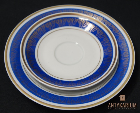 Trio Stara Porcelana filiżanka niebiesko złota