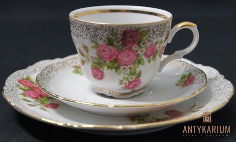 Trio Stara Porcelana filiżanka złocenia róża