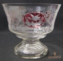 Egermann Ruby Glass Table Centerpiece Ręcznie grawerowany 1970