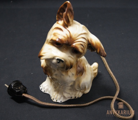 Porcelanowy pies lampka nocna sygnowana EHZ