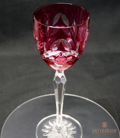 Remer stary malinowy kryształowy kielich do wina 21,5cm