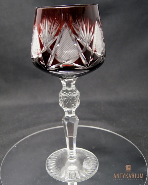 Remer stary rubinowy kryształowy kielich do wina 21cm