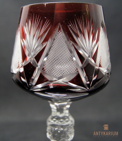 Remer stary rubinowy kryształowy kielich do wina 21cm