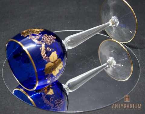 Remer stary kobaltowy kryształowy kielich do wina 18,5cm