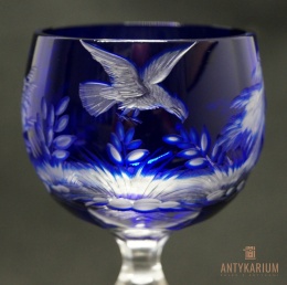 Remer stary kobaltowy kryształowy kielich do wina 19,5cm