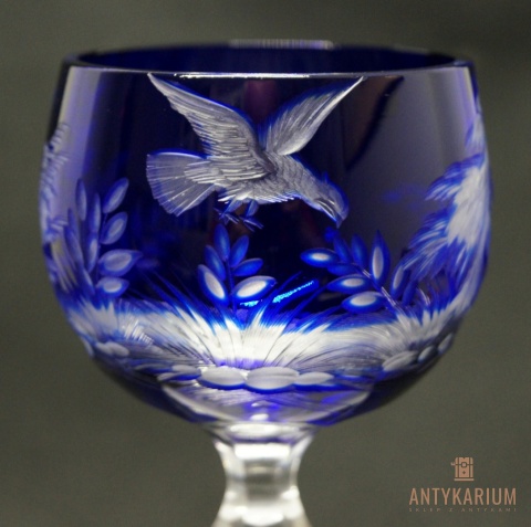 Remer stary kobaltowy kryształowy kielich do wina 19,5cm