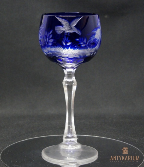 Remer stary kobaltowy kryształowy kielich do wina 19,5cm