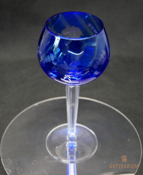 Remer stary kobaltowy kryształowy kielich do wina 19cm