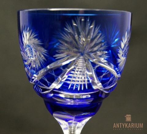 Remer stary kobaltowy kryształowy kielich do wina 20,5cm