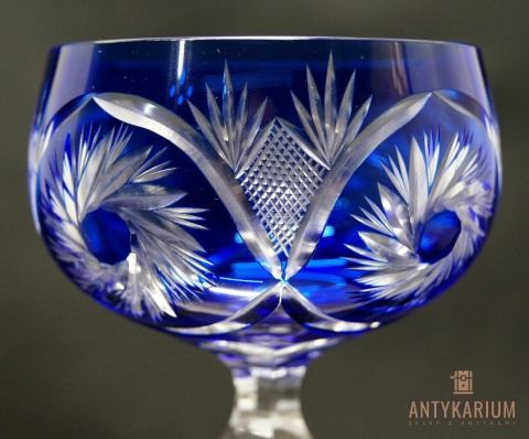 Remer stary kobaltowy kryształowy kielich do wina 20cm