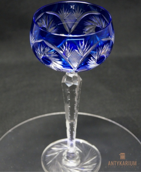 Remer stary kobaltowy kryształowy kielich do wina 20cm