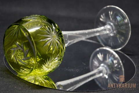 Stary Kieliszek do Wina Kryształ Dwuwarstwowy limonkowy 19,5cm